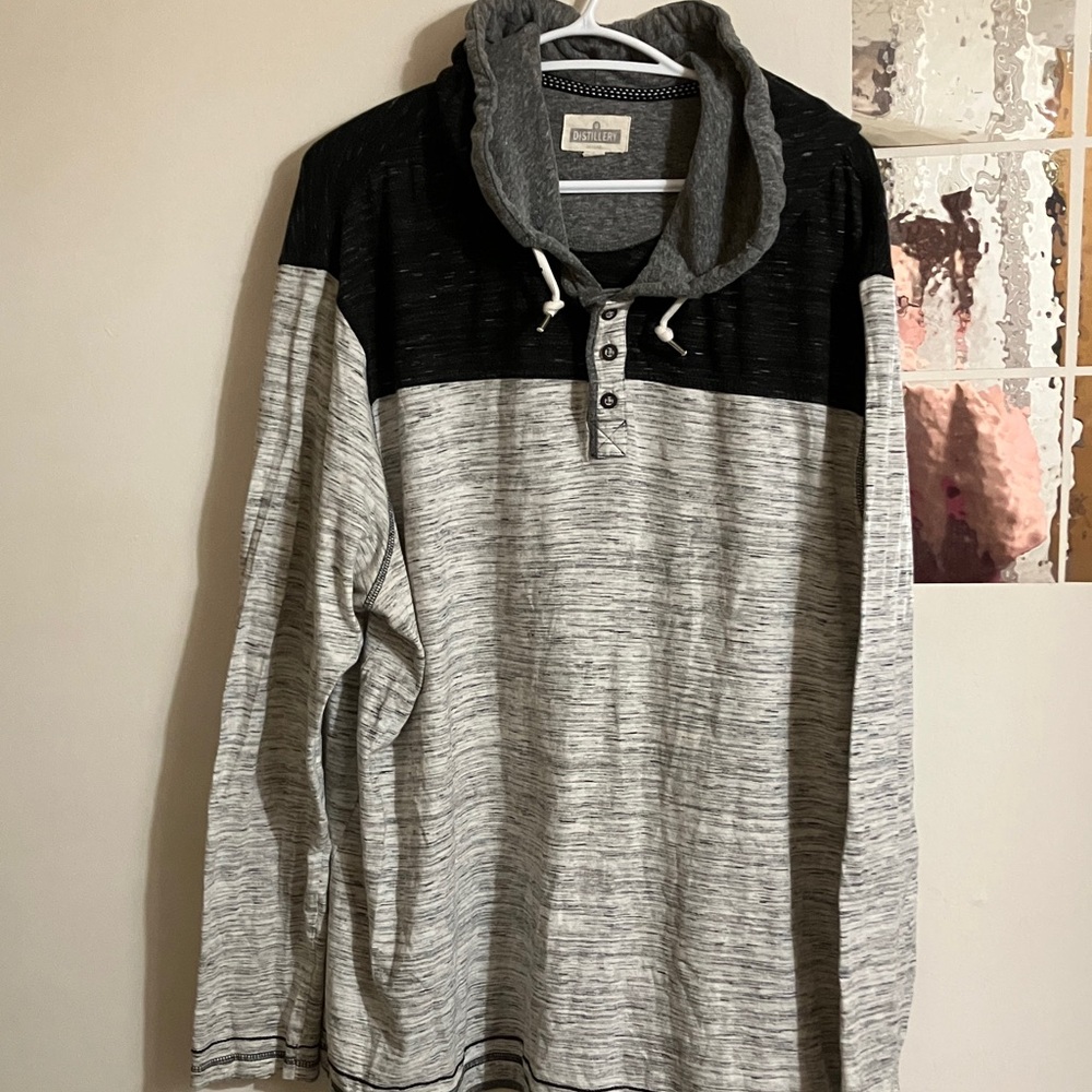 Distillery Gray and Black Hooded Long Sleeve Shirt